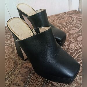 Jessica Simpson Denima Black Leather Platform Slip-On Mules Women's Size 7M